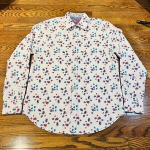 Robert Graham White Floral Stripe Dress Shirt with Red & Blue Accents